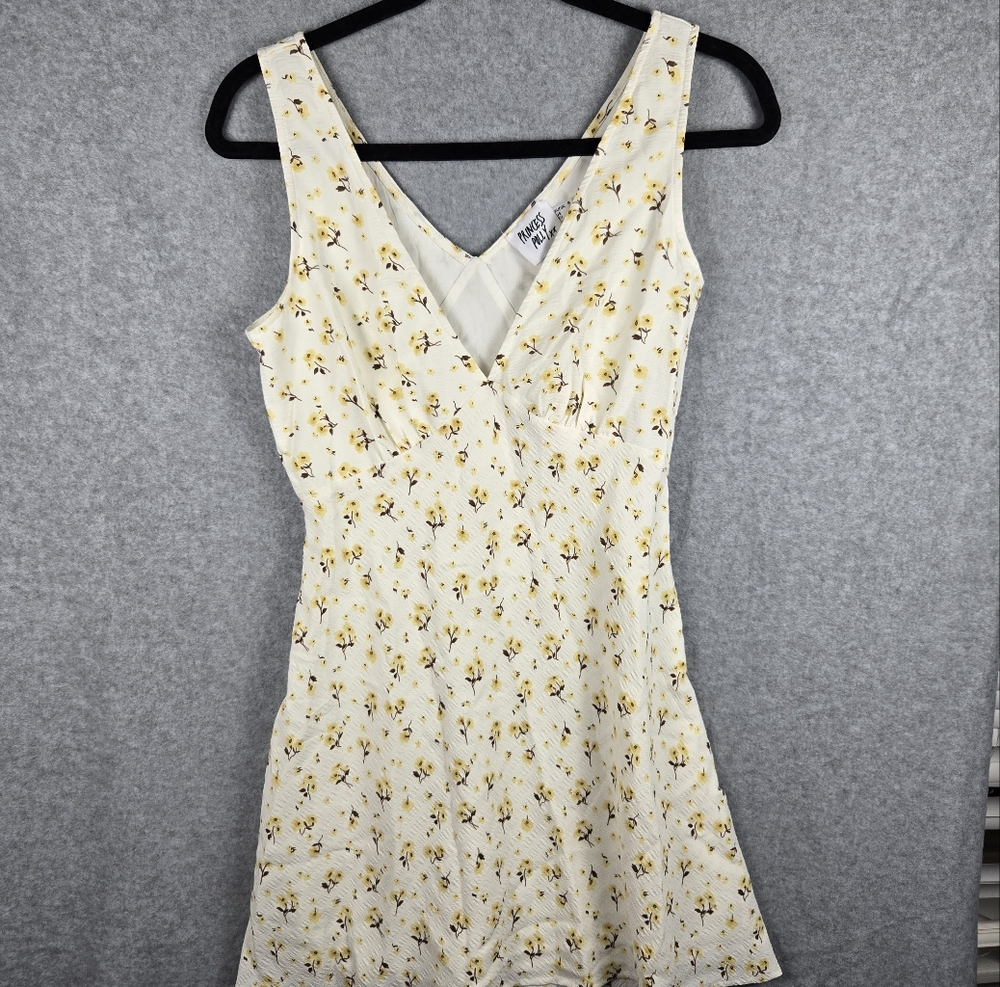 Princess Polly Floral V-Neck Dress in Cream and Yellow